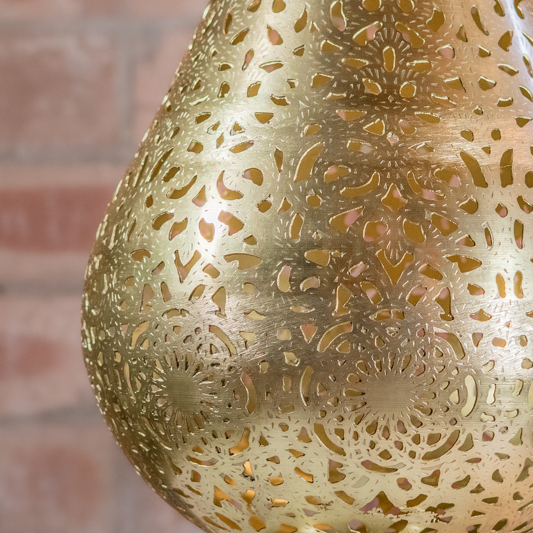 Gold Teardrop Lantern 48cm | Pierced Metal Shadow Lamp