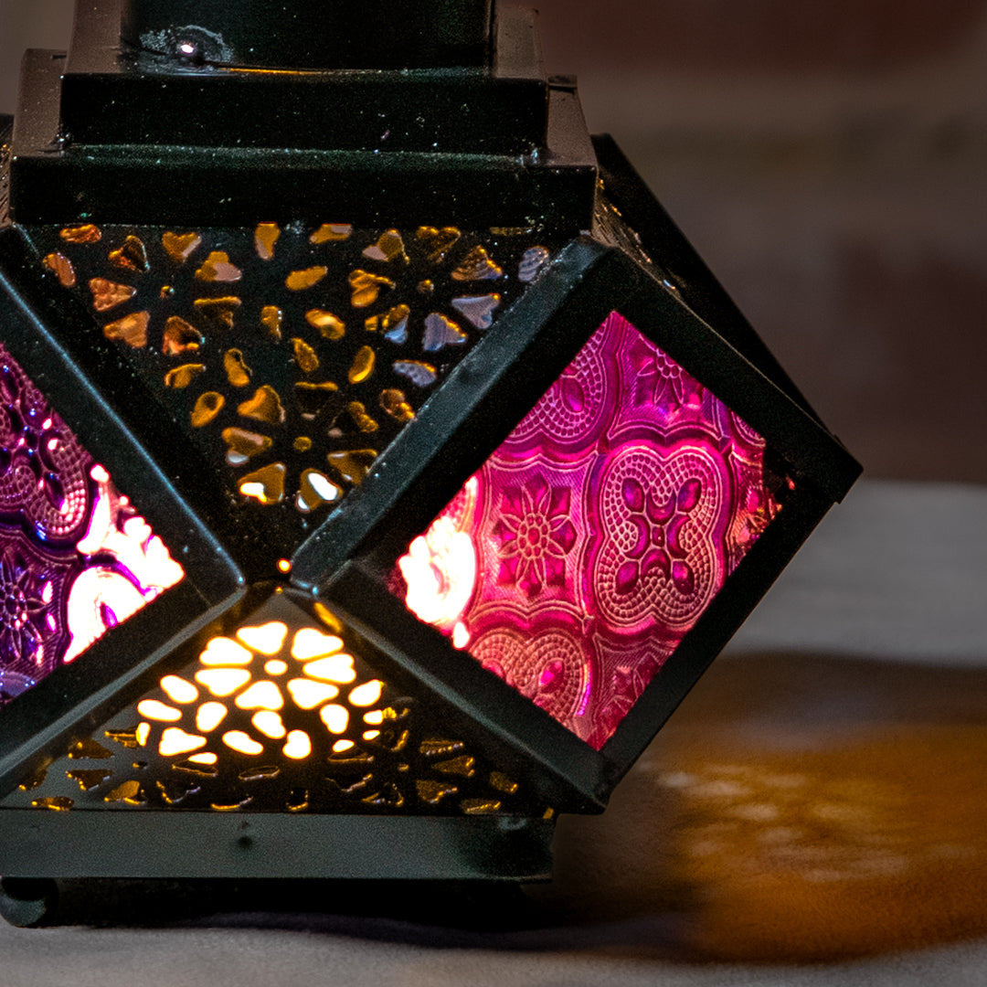 Black Moroccan Lantern 16cm | Multicolour Glass