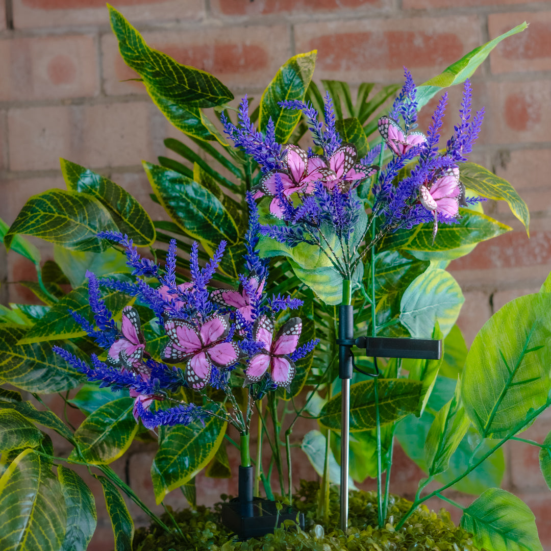 Solar Artificial Purple Flower 35-50cm | With Butterflies