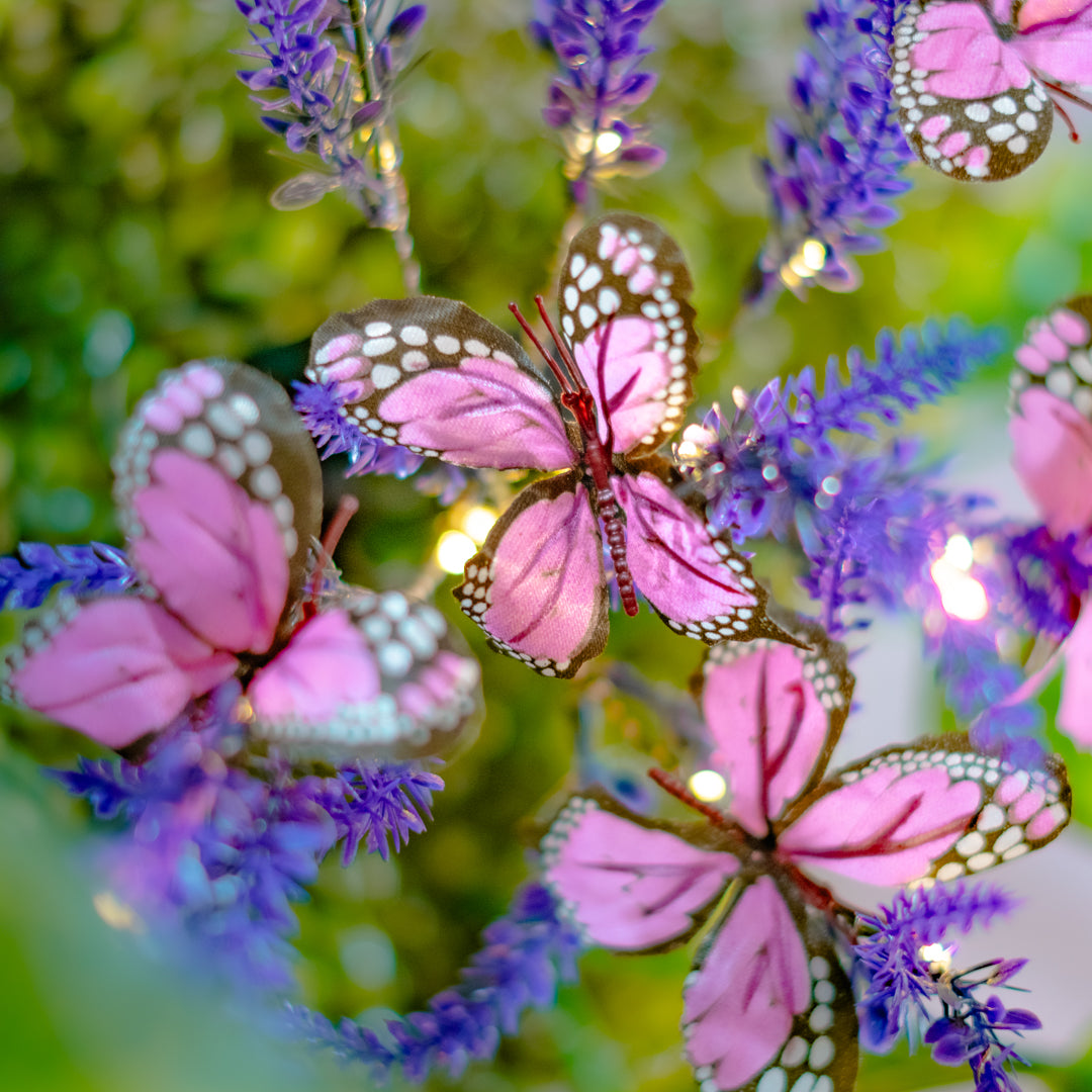 Solar Artificial Purple Flower 35-50cm | With Butterflies