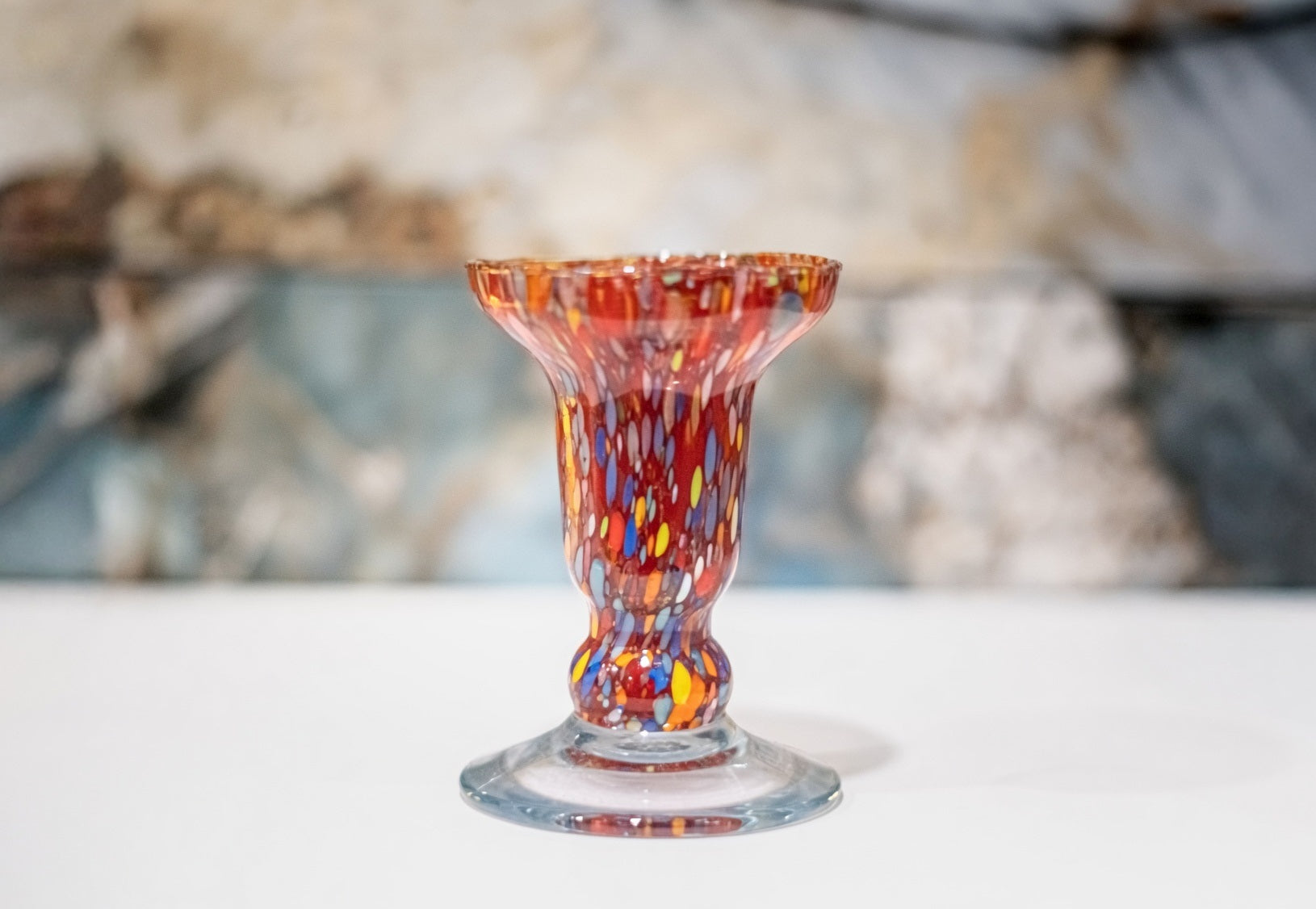 Murano Glass Candle Holder - Vibrant Red Confetti Millefiori Italian Art Glass Candlestick | Elegant Home Decor