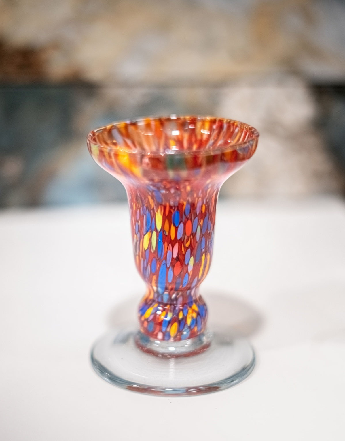 Murano Glass Candle Holder - Vibrant Red Confetti Millefiori Italian Art Glass Candlestick | Elegant Home Decor