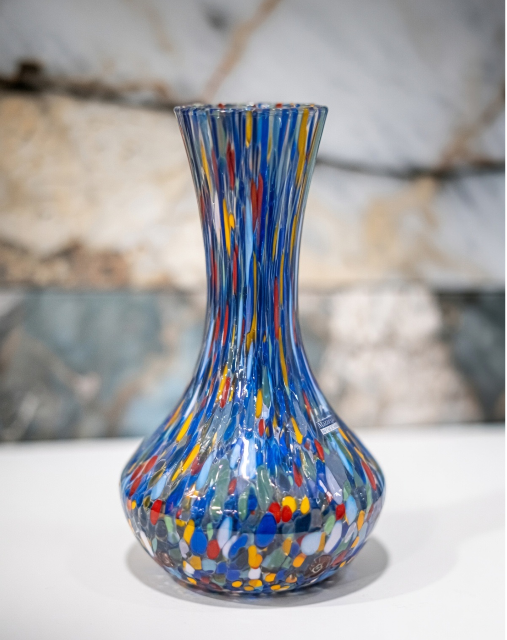 Murano Glass Vase - Hand Blown Venetian Multicolor Confetti Art Glass Vase