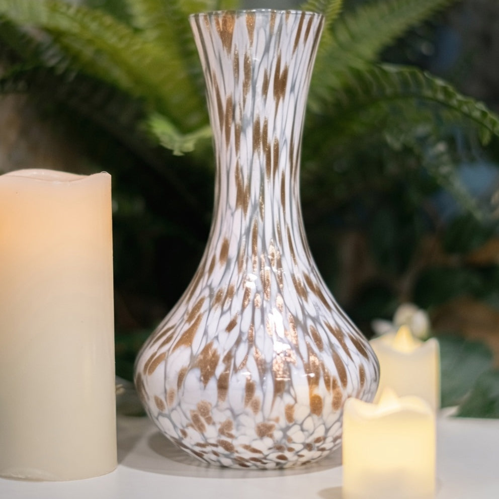 Murano Glass Vase – White and Copper Metallic