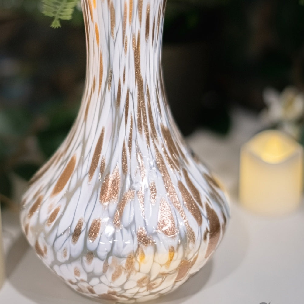 Murano Glass Vase – White and Copper Metallic