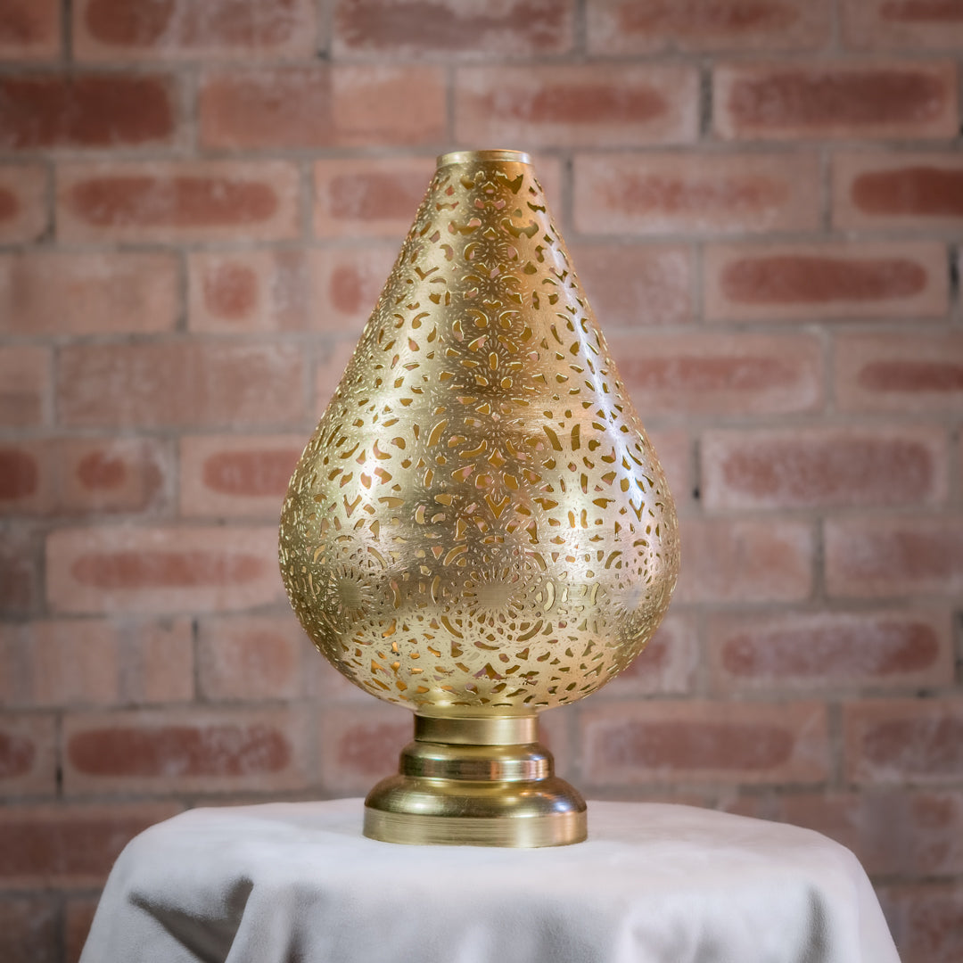 Gold Teardrop Lantern 48cm | Pierced Metal Shadow Lamp