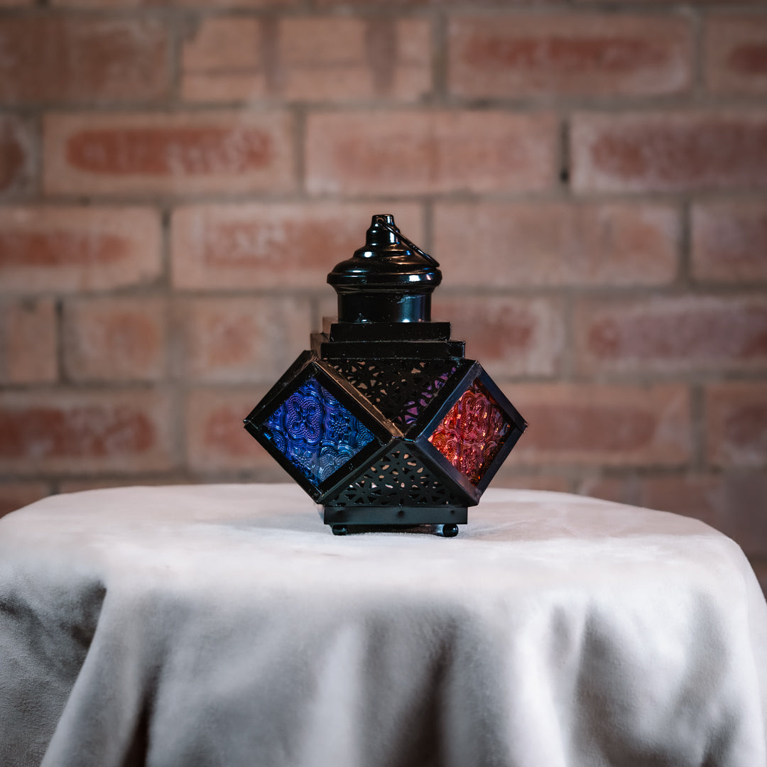 Black Moroccan Lantern 16cm | Multicolour Glass