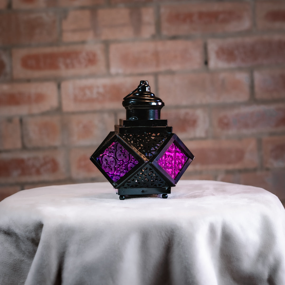 Black Moroccan Lantern 16cm | Multicolour Glass