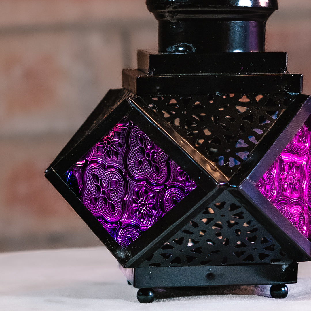 Black Moroccan Lantern 16cm | Multicolour Glass