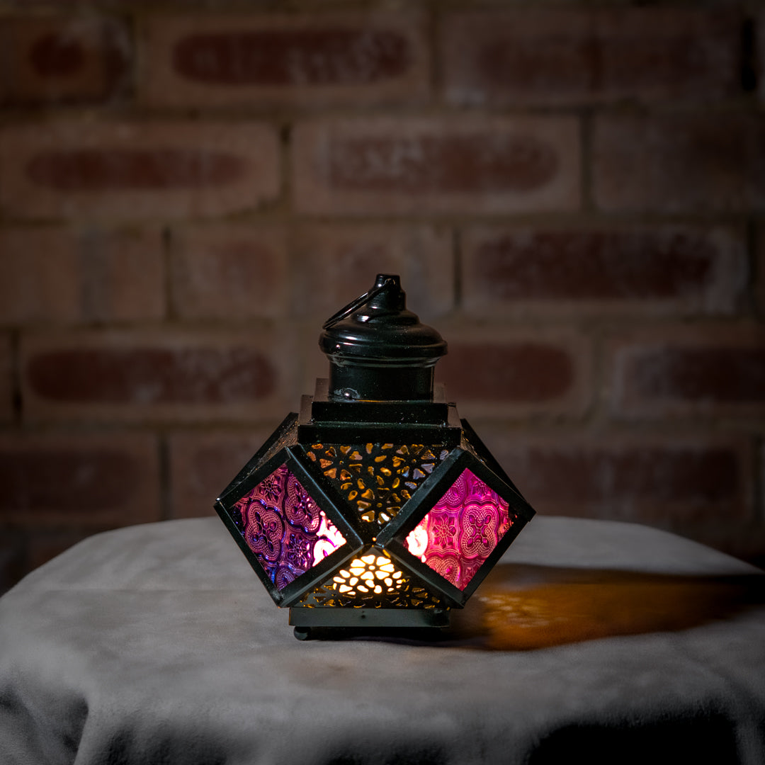 Black Moroccan Lantern 16cm | Multicolour Glass