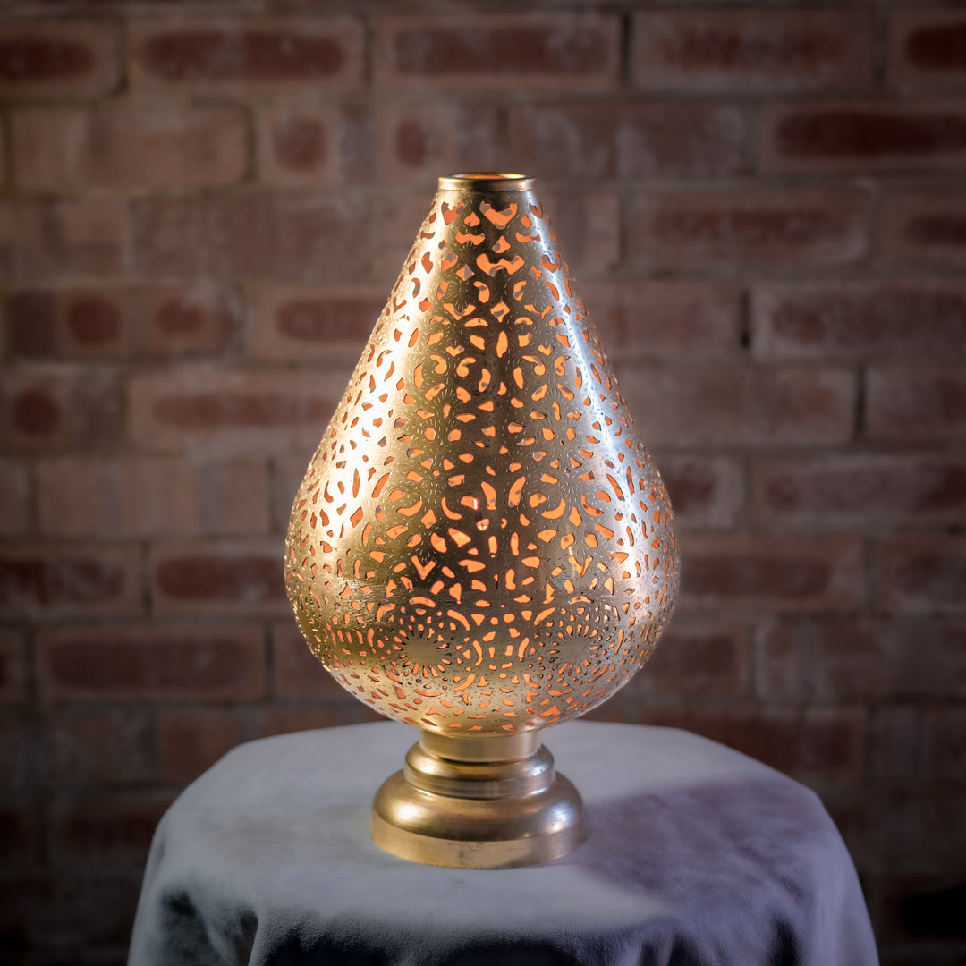 Gold Teardrop Lantern 48cm | Pierced Metal Shadow Lamp
