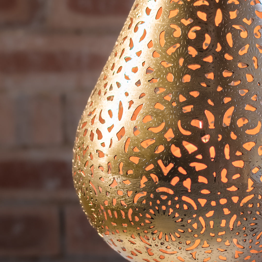 Gold Teardrop Lantern 48cm | Pierced Metal Shadow Lamp