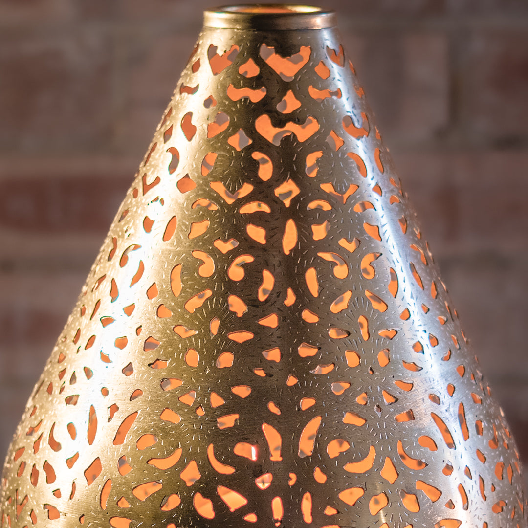 Gold Teardrop Lantern 48cm | Pierced Metal Shadow Lamp
