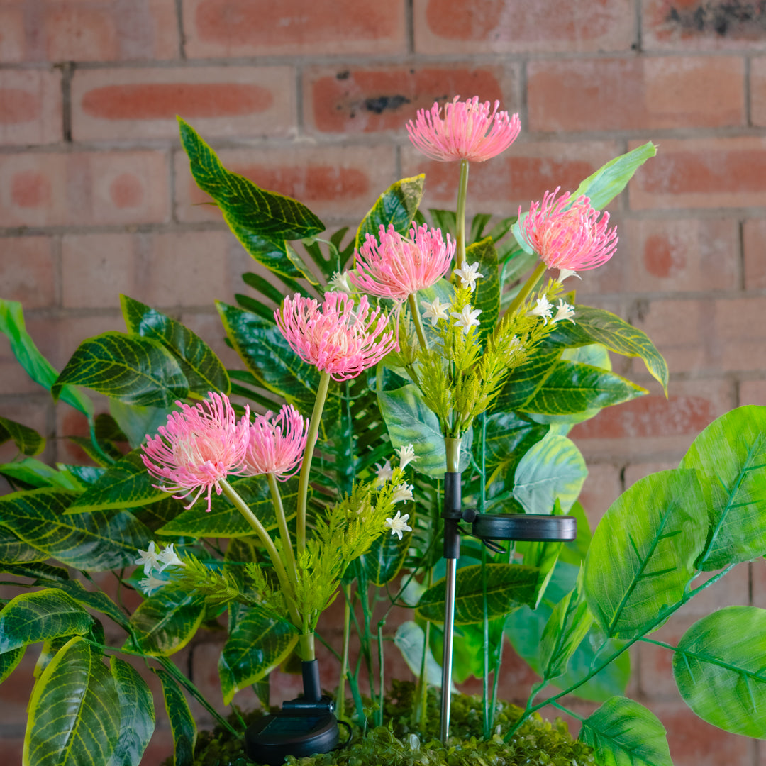 Solar Artificial Pink Flower 35-50cm | Pincushion Style