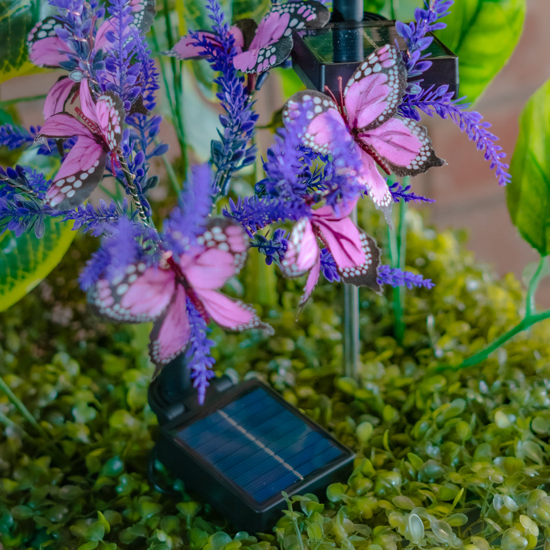Solar Artificial Purple Flower 35-50cm | With Butterflies