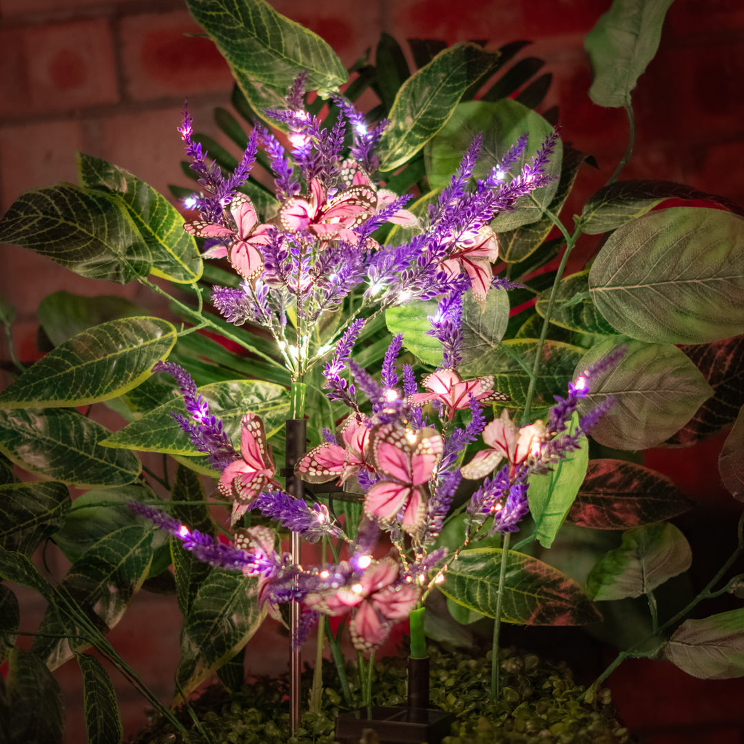 Solar Artificial Purple Flower 35-50cm | With Butterflies