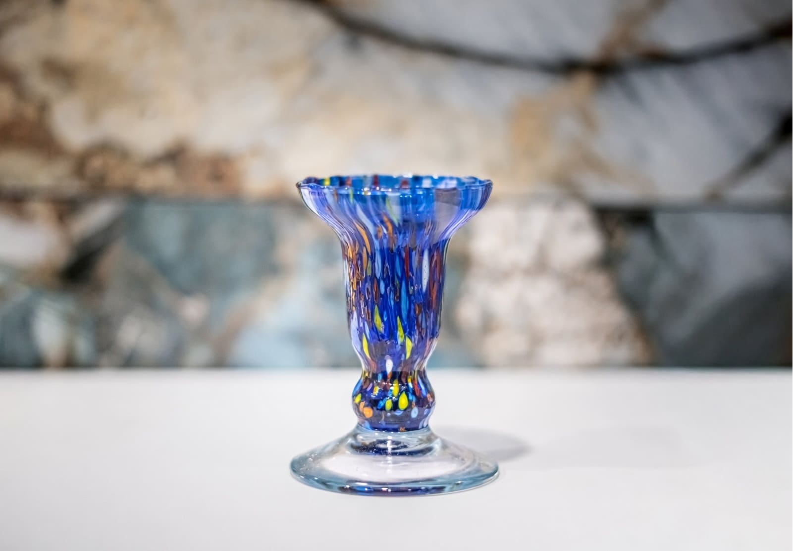 Murano Glass Candle Holder - Vibrant Blue Confetti Millefiori Italian Art Glass Candlestick | Elegant Home Decor