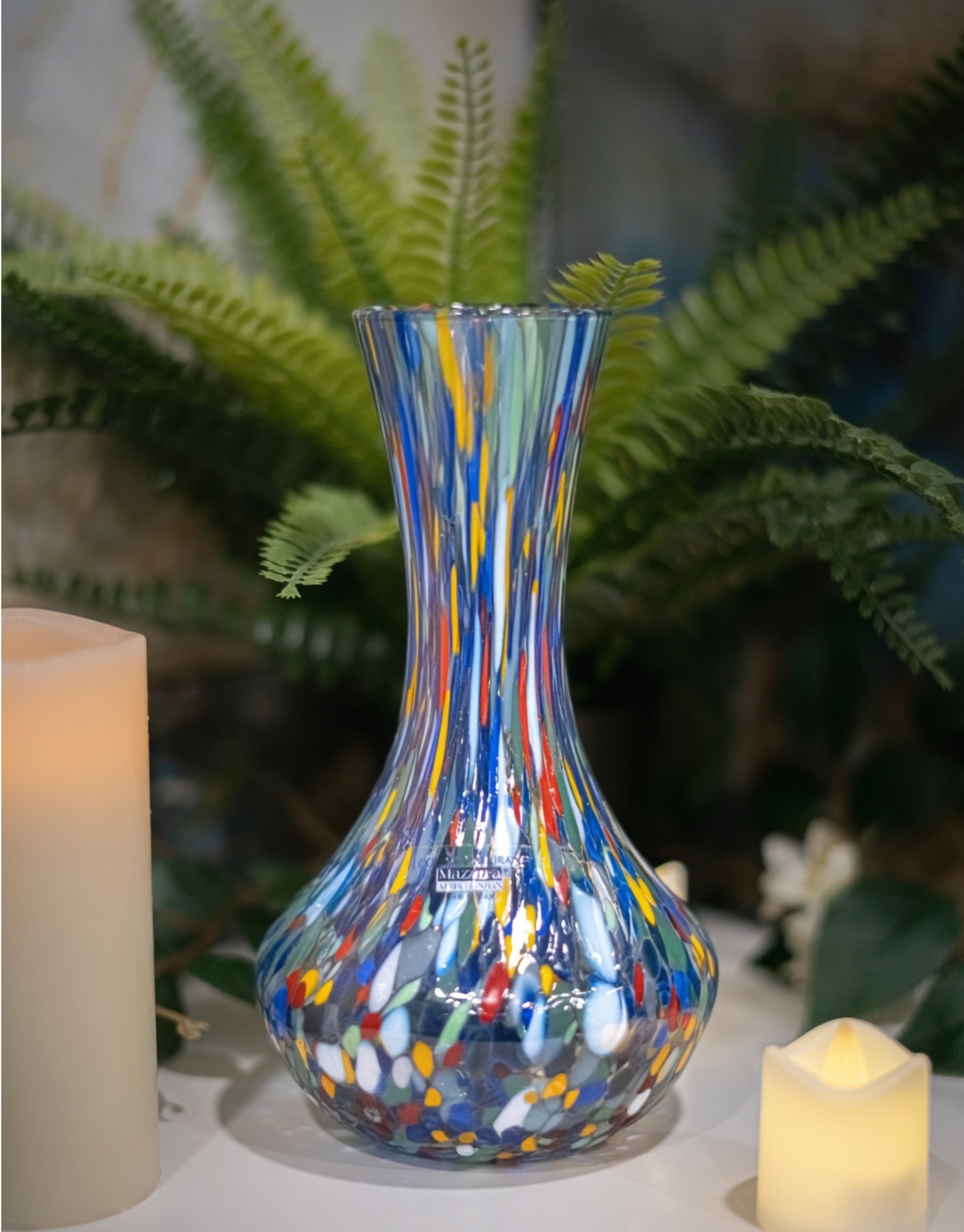 Murano Glass Vase - Hand Blown Venetian Multicolor Confetti Art Glass Vase