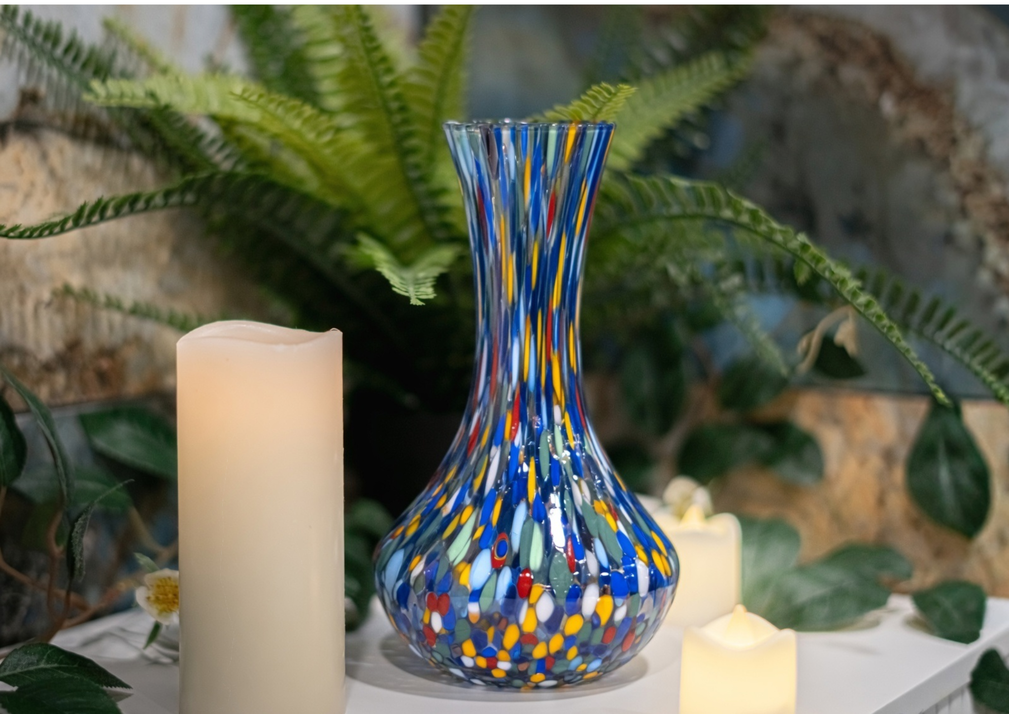 Murano Glass Vase - Hand Blown Venetian Multicolor Confetti Art Glass Vase