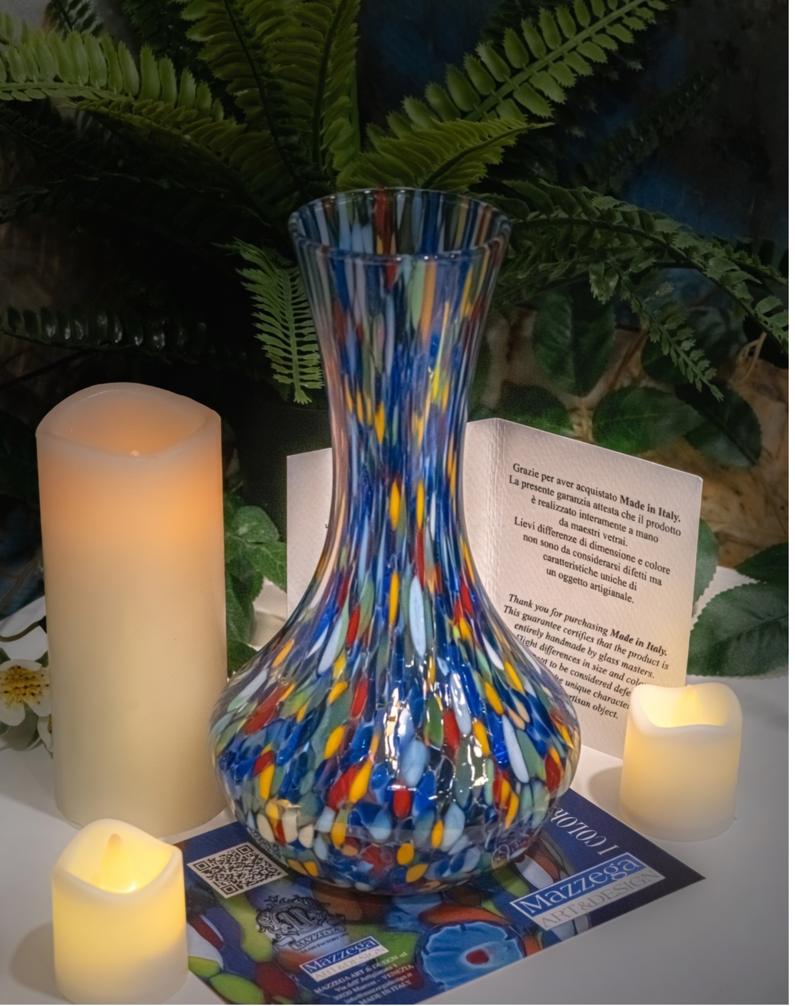 Murano Glass Vase - Hand Blown Venetian Multicolor Confetti Art Glass Vase