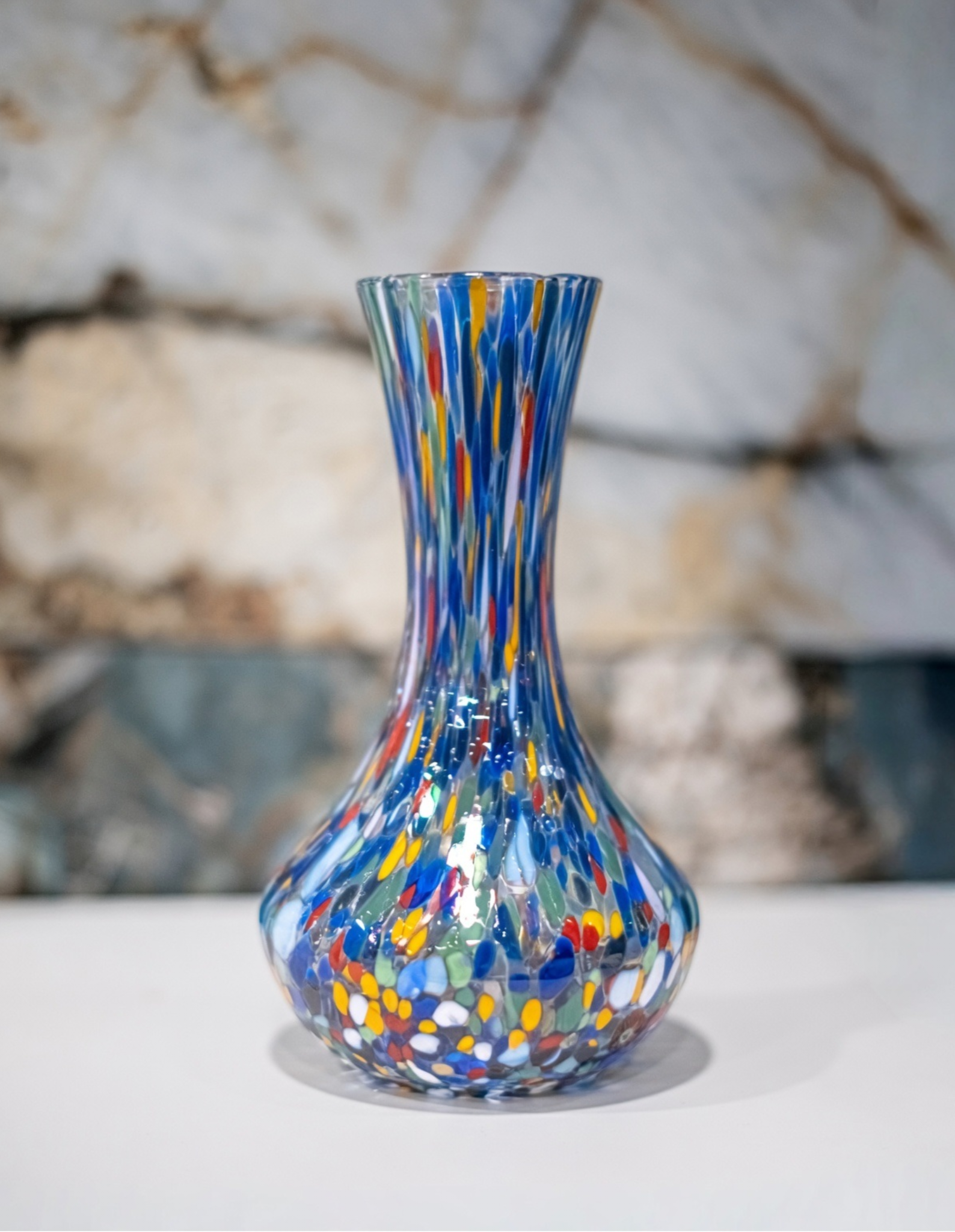 Murano Glass Vase - Hand Blown Venetian Multicolor Confetti Art Glass Vase