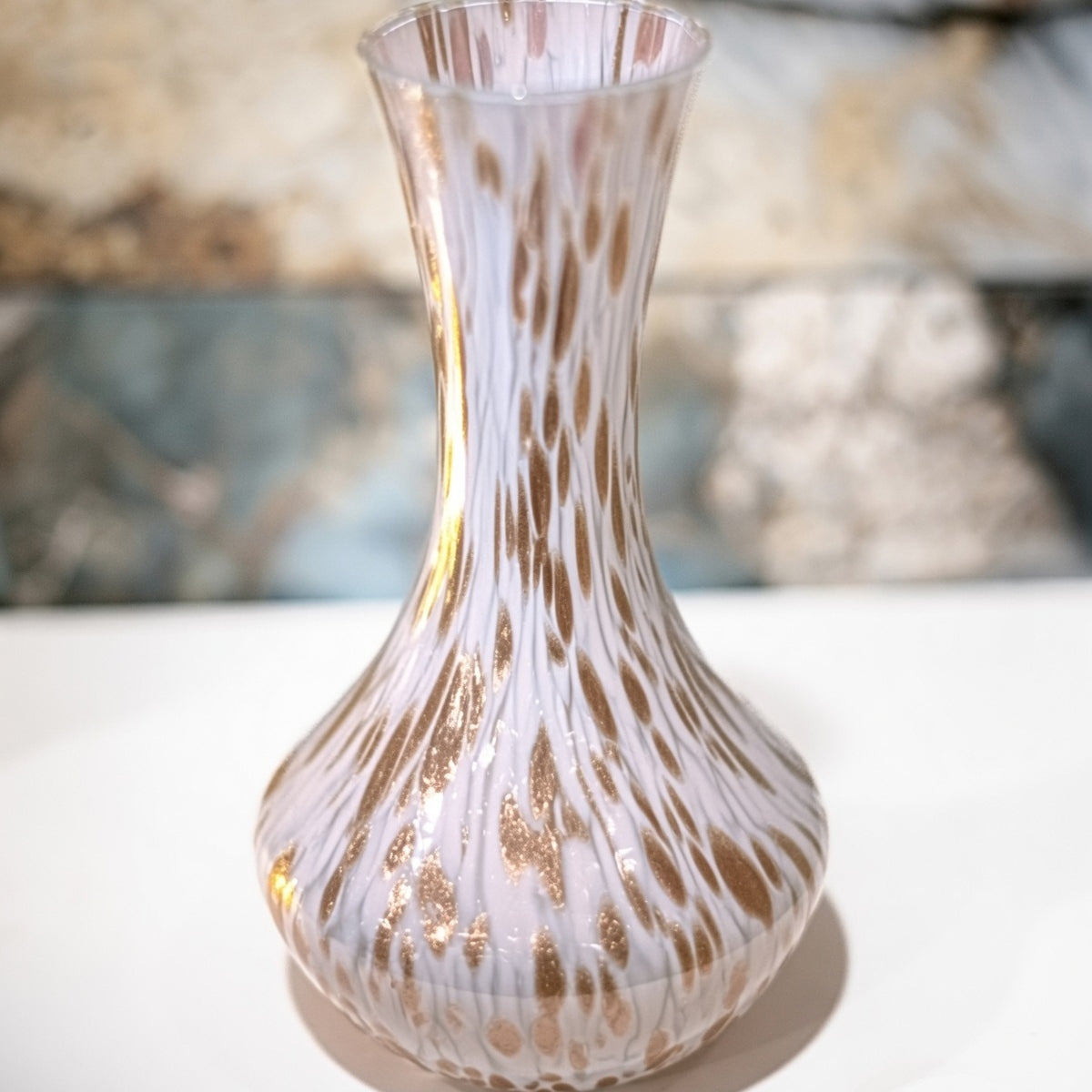 Murano Glass Vase – White and Copper Metallic