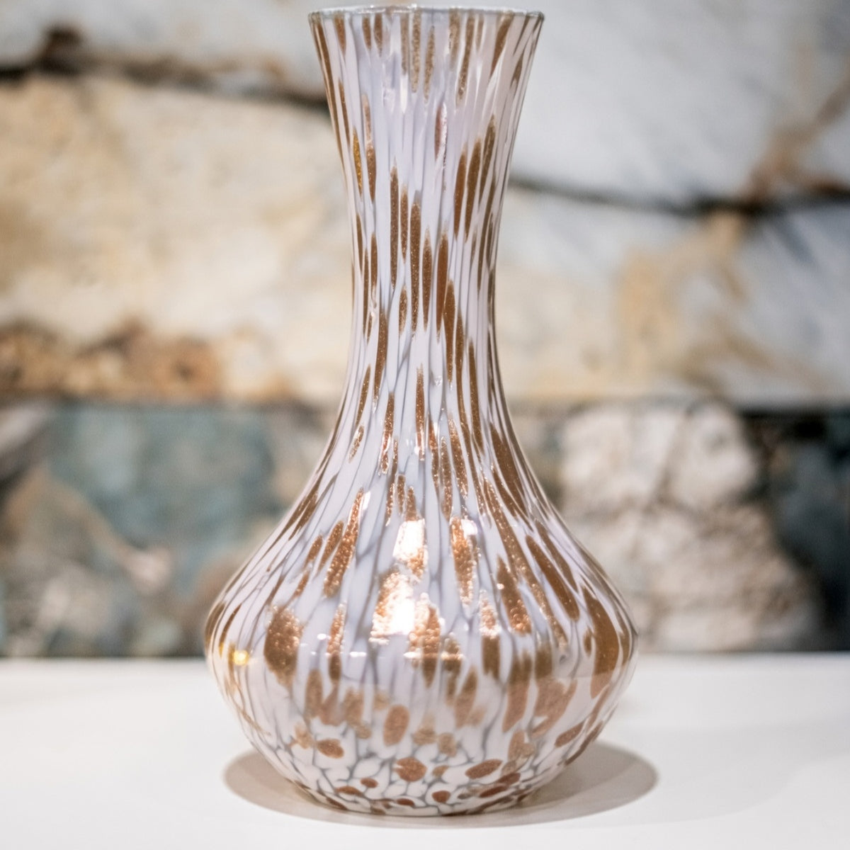 Murano Glass Vase – White and Copper Metallic