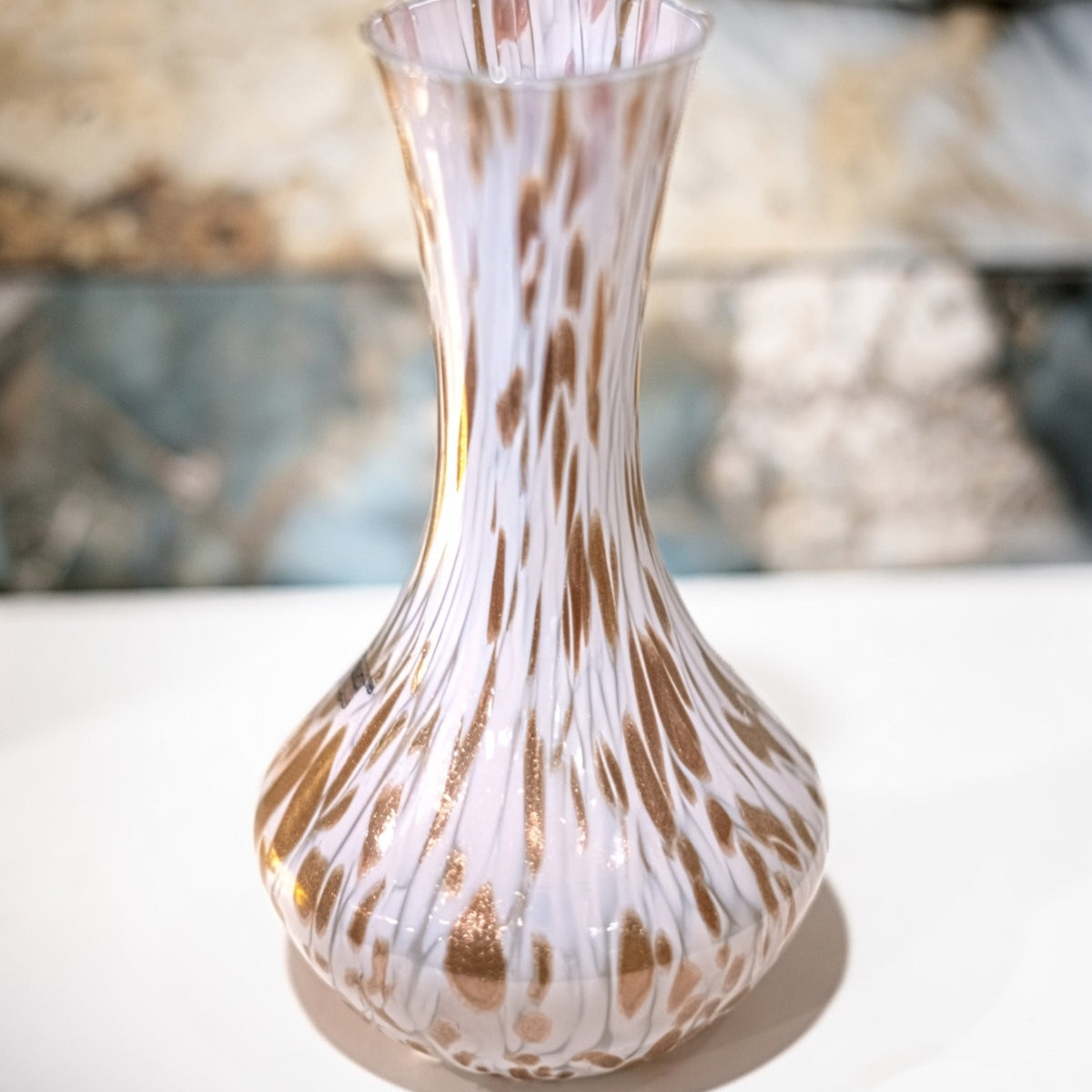 Murano Glass Vase – White and Copper Metallic
