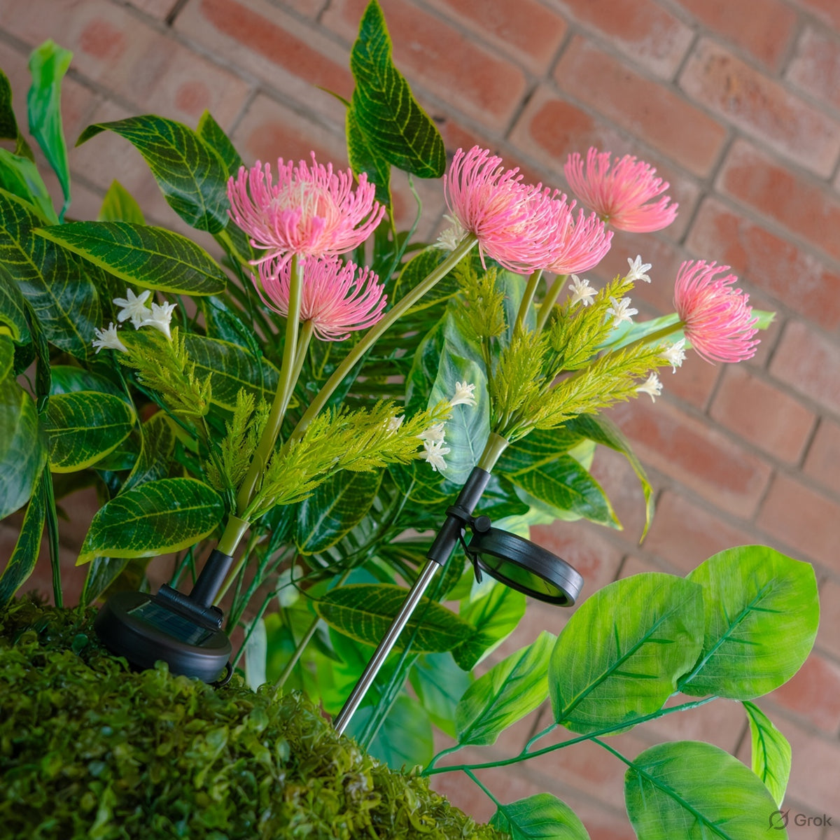 Solar Artificial Pink Flower 35-50cm | Pincushion Style